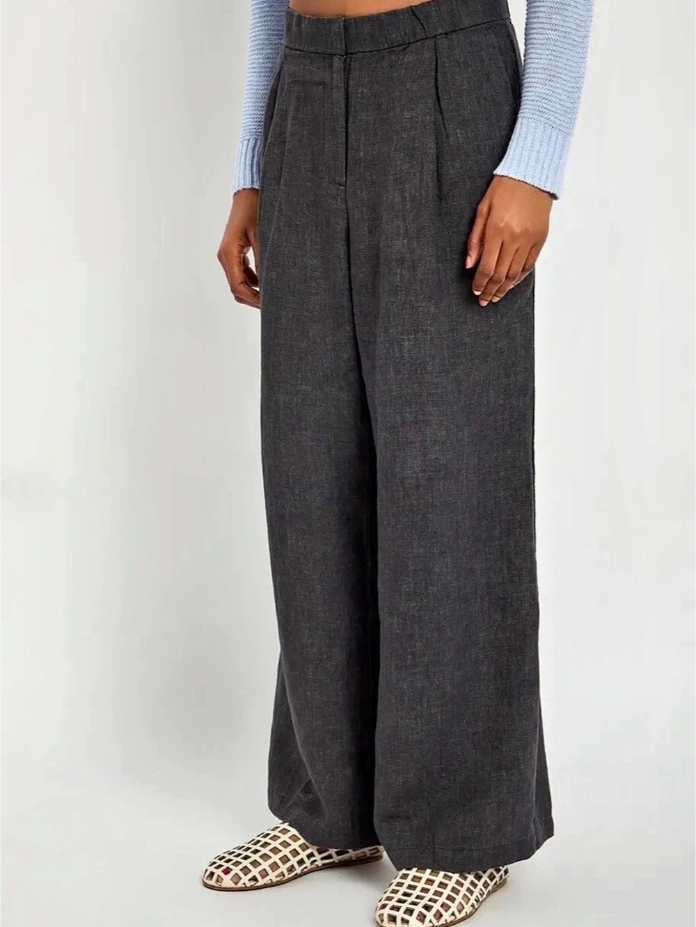 Eileen Fisher Linen 100% Wide Leg Gray Trousers Sz XS